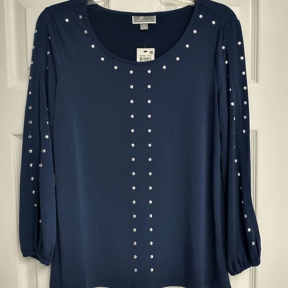 NWT JM Collection navy studded top, size small - Picture 1 of 6